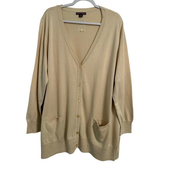 Jessica London NWOT Preppy Academia Neutral Cream Button Front V Cardigan 26/28 - Picture 1 of 8